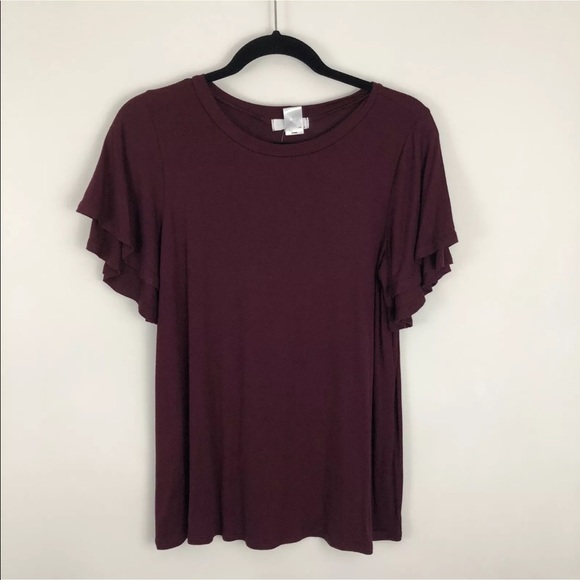 Amelia James Burgundy Red Ruffle Sleeve Tee - Picture 3 of 5